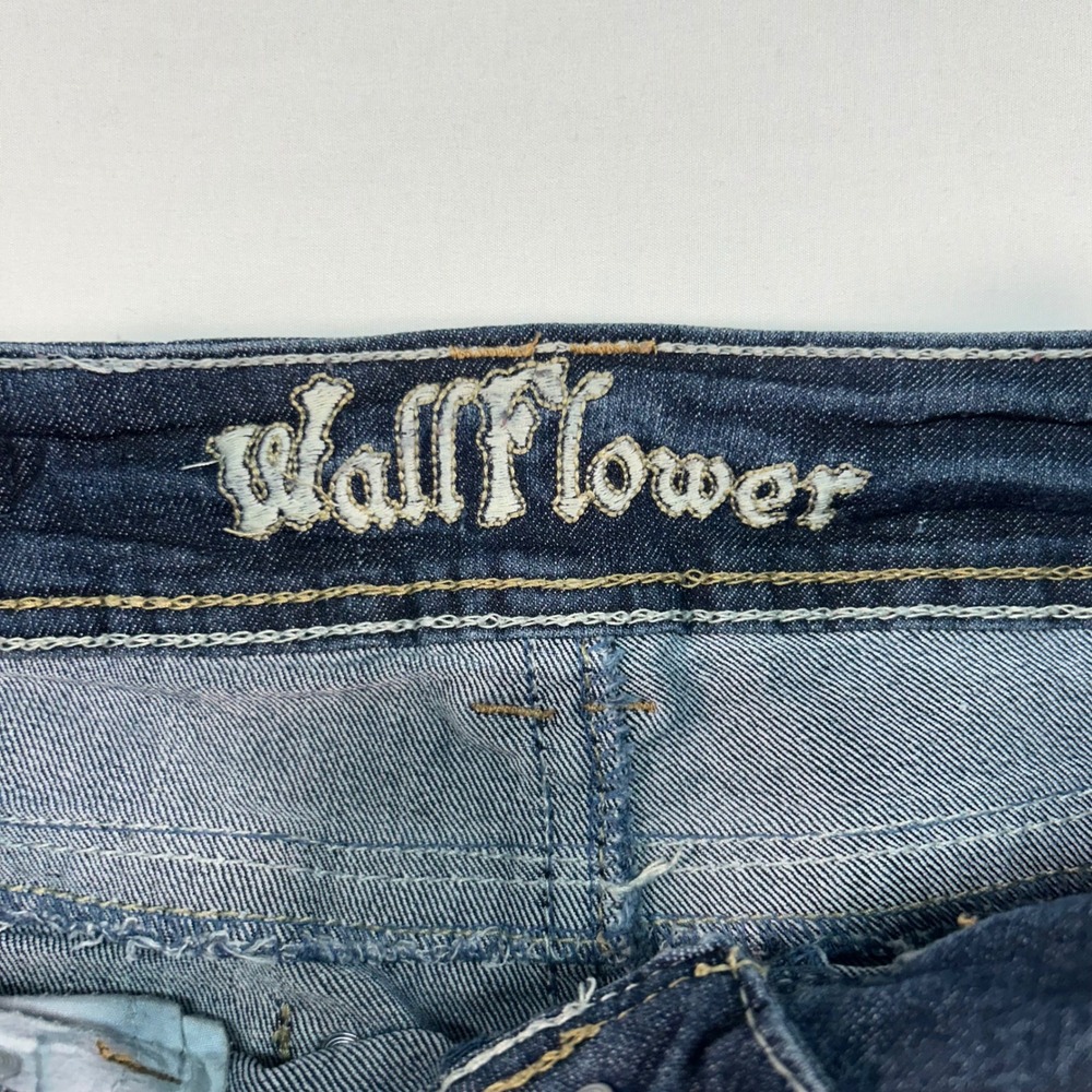 WallFlower Skinny Jeans Womens 3 Dark Wash Whiskered Thick Stitch Denim Low Rise - Picture 5 of 8